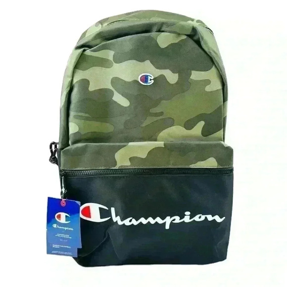 NWT Champion Manuscript Green Grid Camouflage Laptop Large Unisex Backpack - Picture 1 of 13